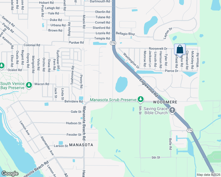 map of restaurants, bars, coffee shops, grocery stores, and more near 5884 Denison Drive in Venice