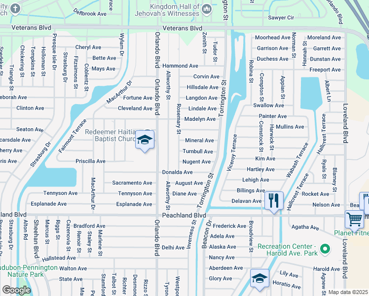 map of restaurants, bars, coffee shops, grocery stores, and more near 23103 Turnbull Avenue in Port Charlotte