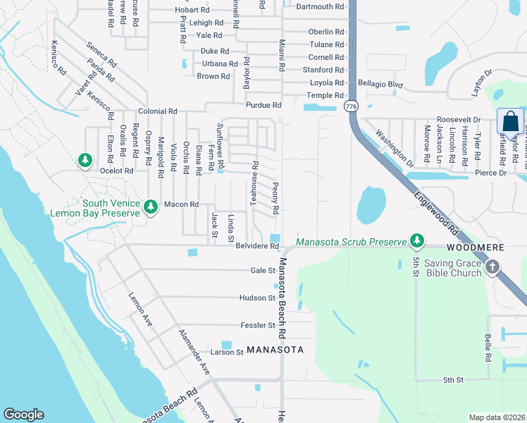map of restaurants, bars, coffee shops, grocery stores, and more near 6130 Teahouse Road in Venice