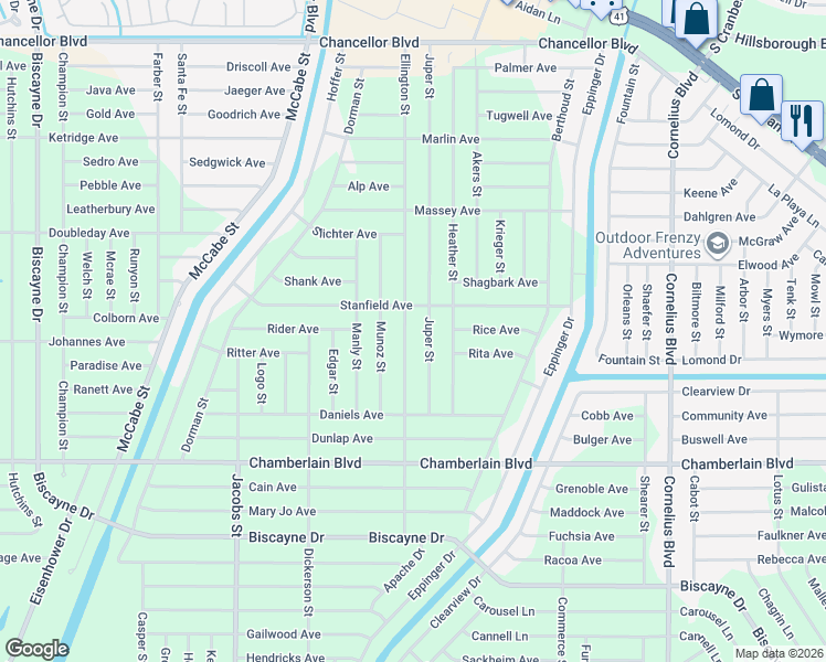 map of restaurants, bars, coffee shops, grocery stores, and more near 385 Juper Street in Port Charlotte