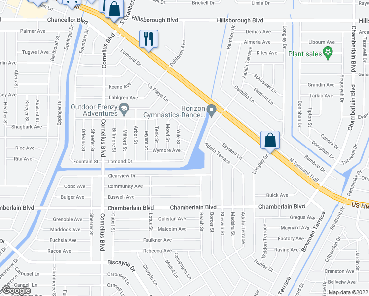 map of restaurants, bars, coffee shops, grocery stores, and more near 15228 Wymore Avenue in Port Charlotte