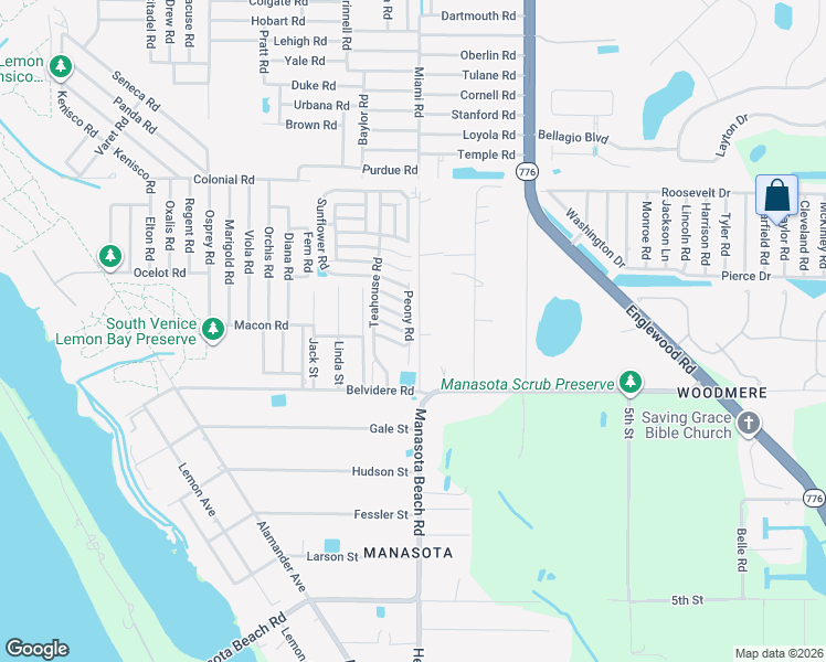 map of restaurants, bars, coffee shops, grocery stores, and more near 6141 Peony Road in Venice
