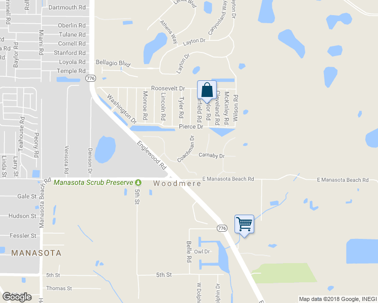 map of restaurants, bars, coffee shops, grocery stores, and more near 9297 Coachman Drive in Venice