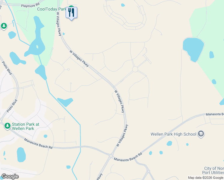 map of restaurants, bars, coffee shops, grocery stores, and more near 18800 West Villages Parkway in Venice