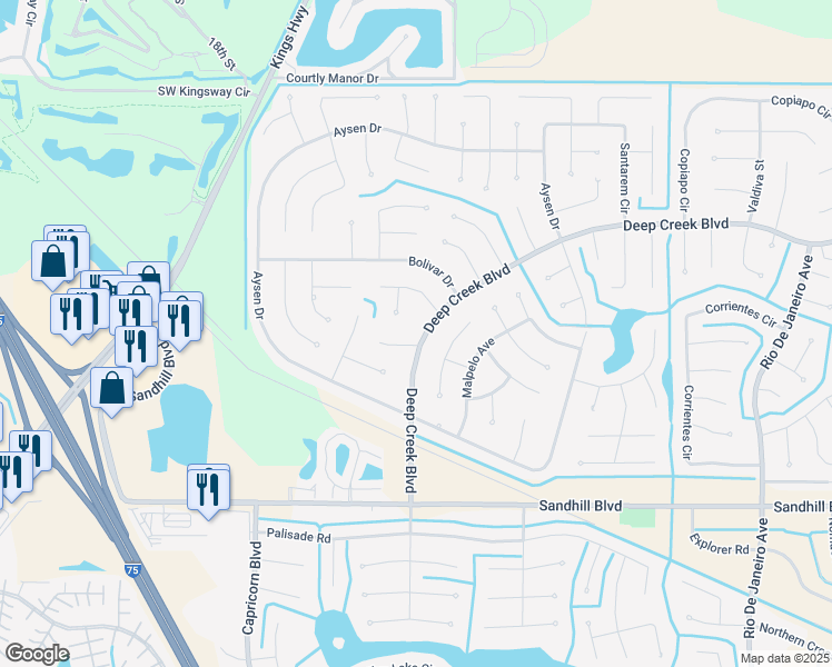 map of restaurants, bars, coffee shops, grocery stores, and more near 25414 Deep Creek Boulevard in Punta Gorda