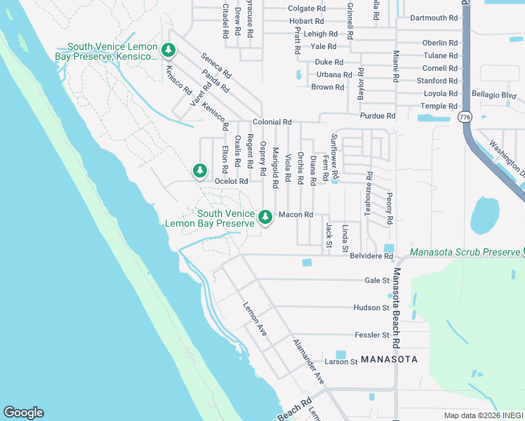 map of restaurants, bars, coffee shops, grocery stores, and more near 6055 Osprey Road in Venice