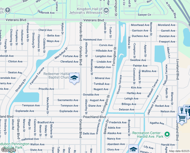 map of restaurants, bars, coffee shops, grocery stores, and more near 23080 Mineral Avenue in Port Charlotte