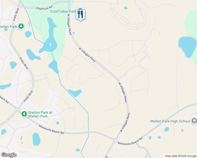 map of restaurants, bars, coffee shops, grocery stores, and more near 18800 West Villages Parkway in Venice