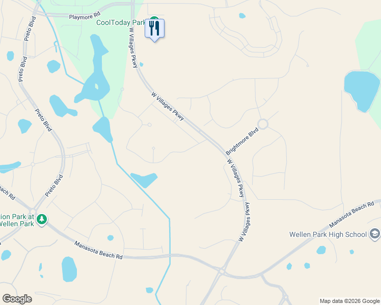 map of restaurants, bars, coffee shops, grocery stores, and more near 18800 West Villages Parkway in Venice