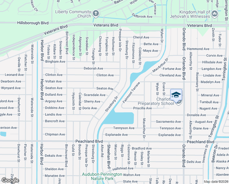 map of restaurants, bars, coffee shops, grocery stores, and more near 317 Strasburg Drive in Port Charlotte
