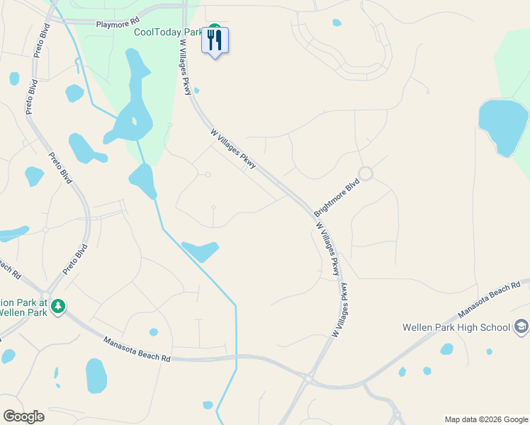 map of restaurants, bars, coffee shops, grocery stores, and more near 18800 West Villages Parkway in Venice