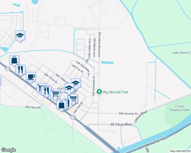 map of restaurants, bars, coffee shops, grocery stores, and more near 14955 Southwest Seminole Drive in Indiantown