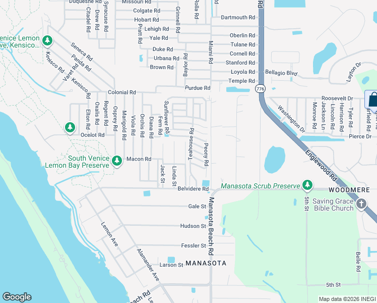 map of restaurants, bars, coffee shops, grocery stores, and more near 5980 Teahouse Road in Venice