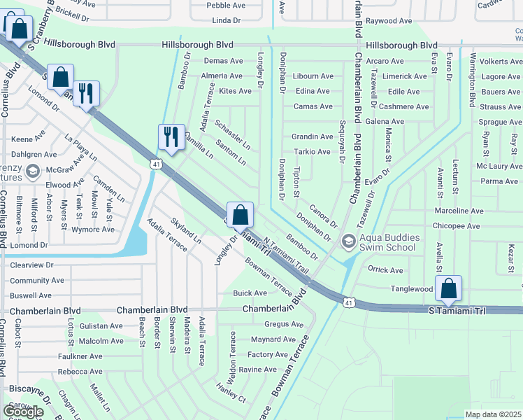 map of restaurants, bars, coffee shops, grocery stores, and more near 430 Bamboo Drive in Port Charlotte
