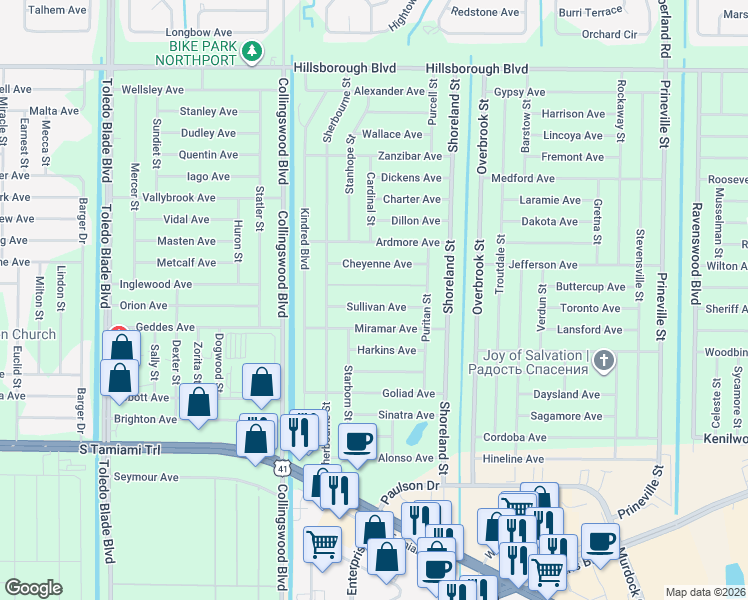 map of restaurants, bars, coffee shops, grocery stores, and more near 18125 Spartonvail Avenue in Port Charlotte