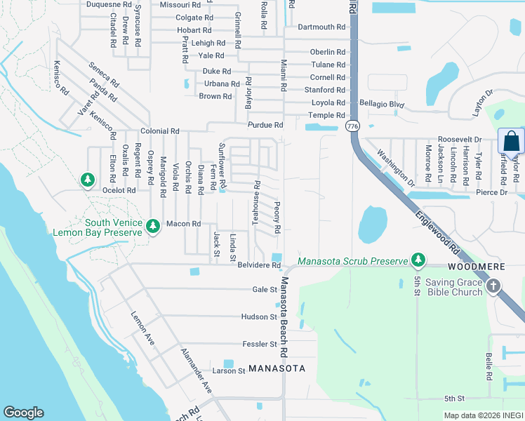 map of restaurants, bars, coffee shops, grocery stores, and more near 5980 Teahouse Road in Venice