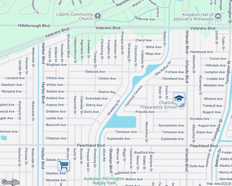 map of restaurants, bars, coffee shops, grocery stores, and more near 22226 Seaton Avenue in Port Charlotte