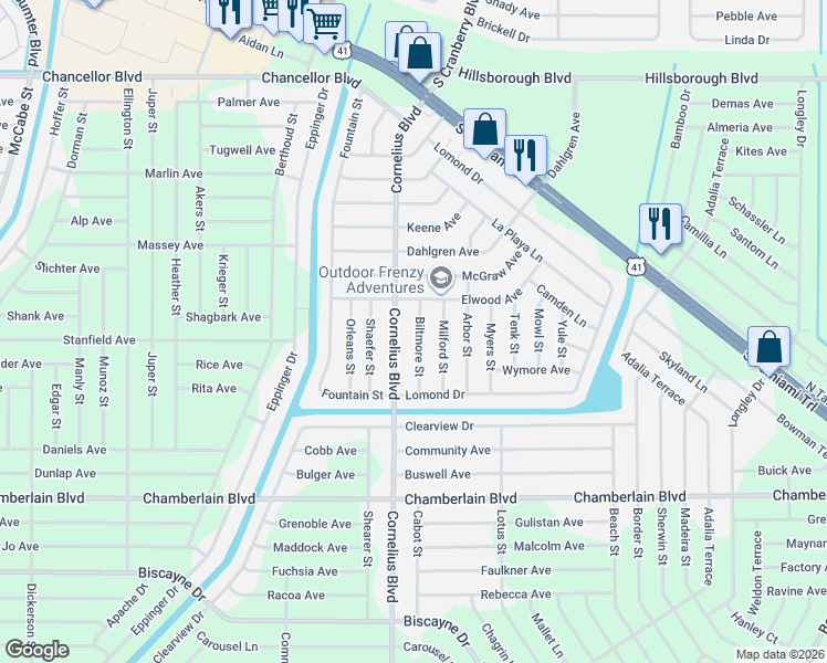 map of restaurants, bars, coffee shops, grocery stores, and more near 321 Biltmore Street in Port Charlotte