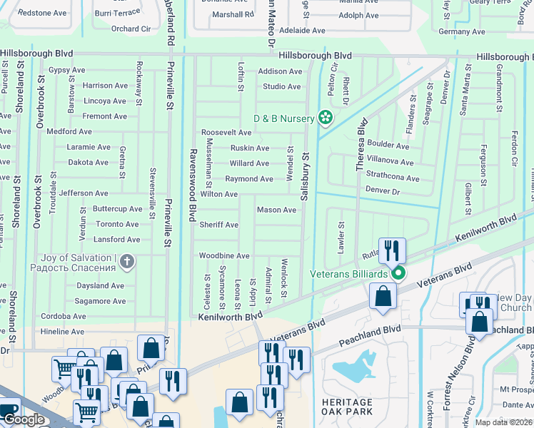 map of restaurants, bars, coffee shops, grocery stores, and more near 19169 Mason Avenue in Port Charlotte