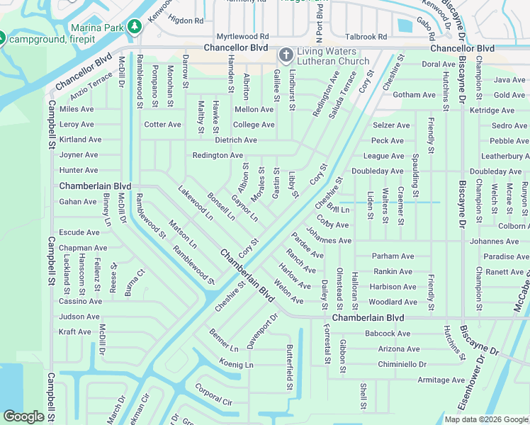 map of restaurants, bars, coffee shops, grocery stores, and more near 333 Lionel Lane in Port Charlotte