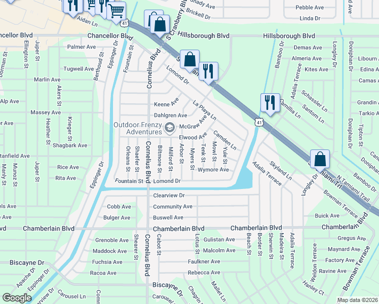 map of restaurants, bars, coffee shops, grocery stores, and more near 319 Myers Street in Port Charlotte