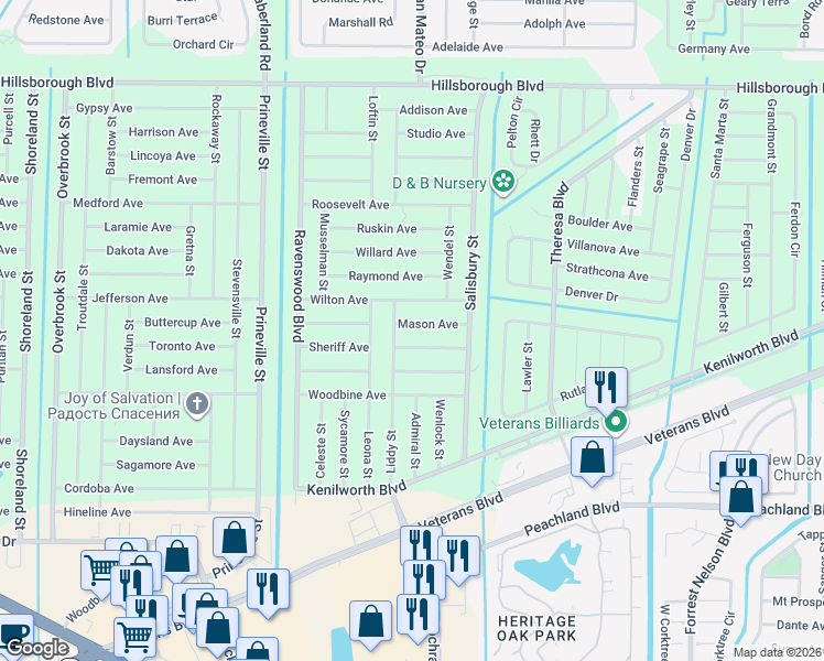 map of restaurants, bars, coffee shops, grocery stores, and more near 19169 Mason Avenue in Port Charlotte