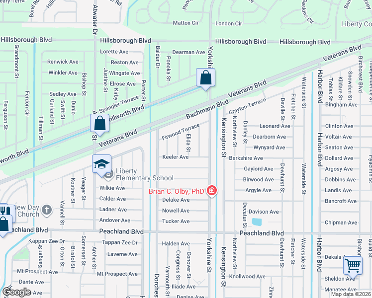 map of restaurants, bars, coffee shops, grocery stores, and more near 303 Elida Street in Port Charlotte