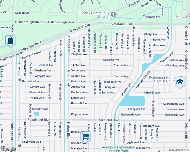 map of restaurants, bars, coffee shops, grocery stores, and more near Hyacinth Street in Port Charlotte