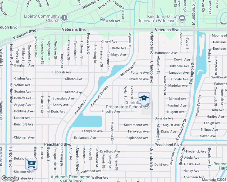 map of restaurants, bars, coffee shops, grocery stores, and more near 22292 Omie Avenue in Port Charlotte