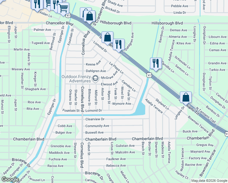 map of restaurants, bars, coffee shops, grocery stores, and more near 319 Myers Street in Port Charlotte