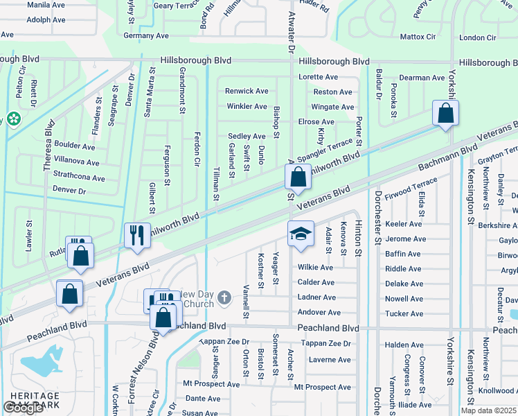 map of restaurants, bars, coffee shops, grocery stores, and more near 20480 Veterans Boulevard in Port Charlotte