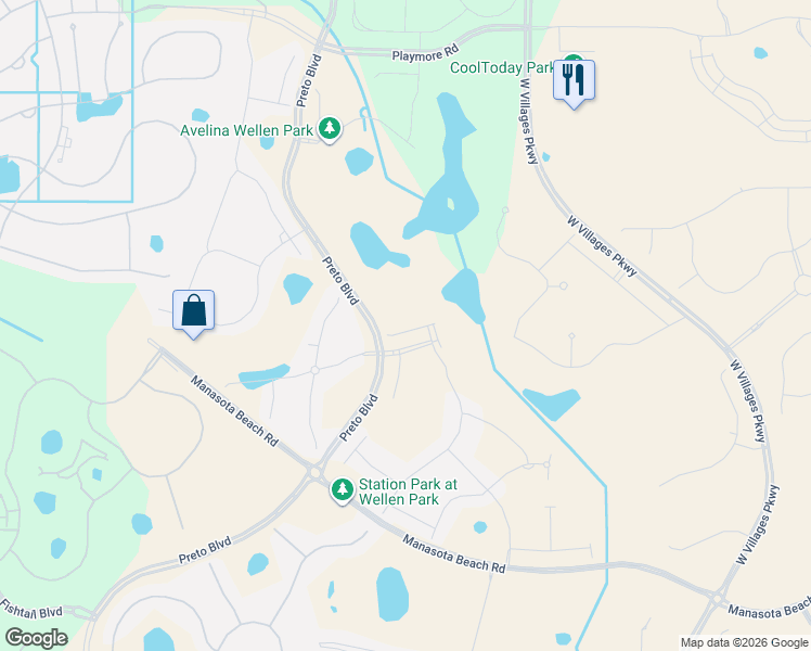 map of restaurants, bars, coffee shops, grocery stores, and more near 18800 West Villages Parkway in Venice