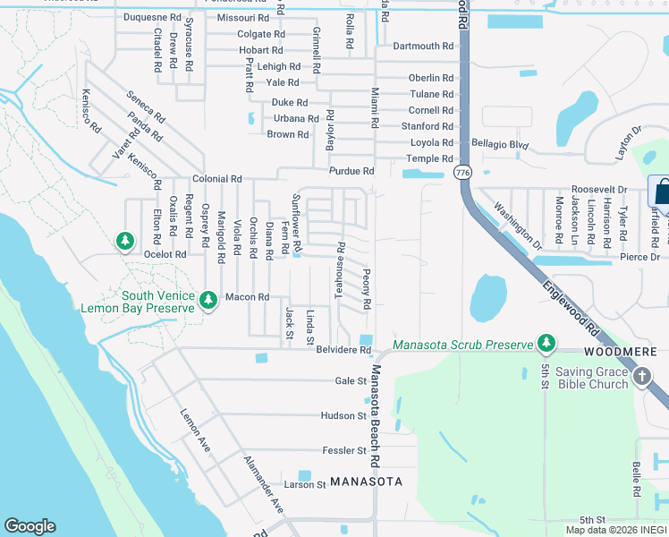 map of restaurants, bars, coffee shops, grocery stores, and more near 5980 Teahouse Road in Venice