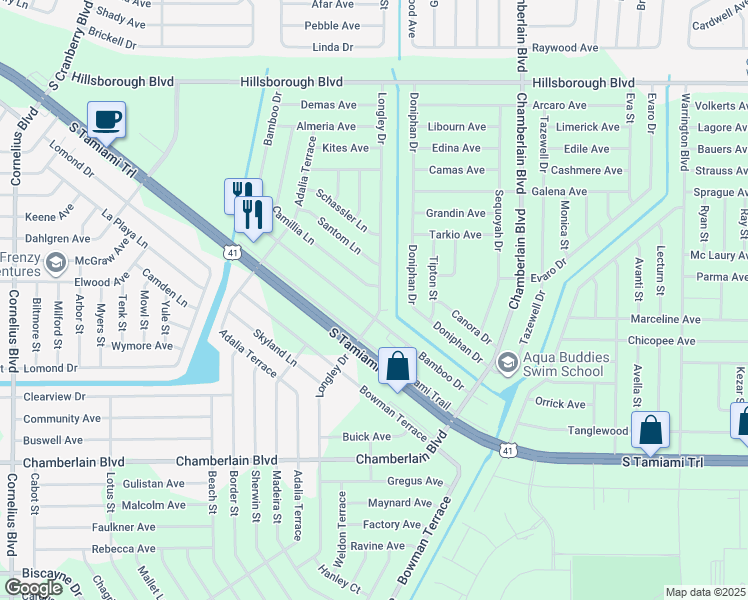 map of restaurants, bars, coffee shops, grocery stores, and more near 430 Bamboo Drive in Port Charlotte