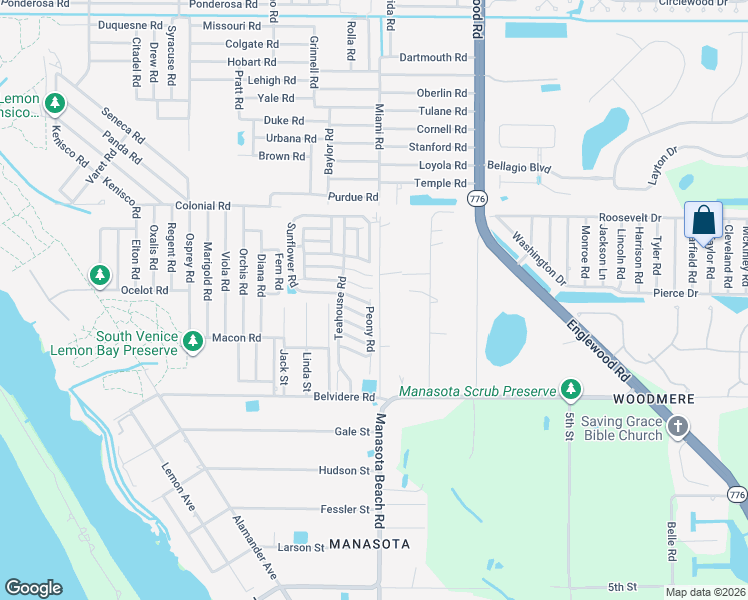 map of restaurants, bars, coffee shops, grocery stores, and more near 5981 Peony Road in Venice