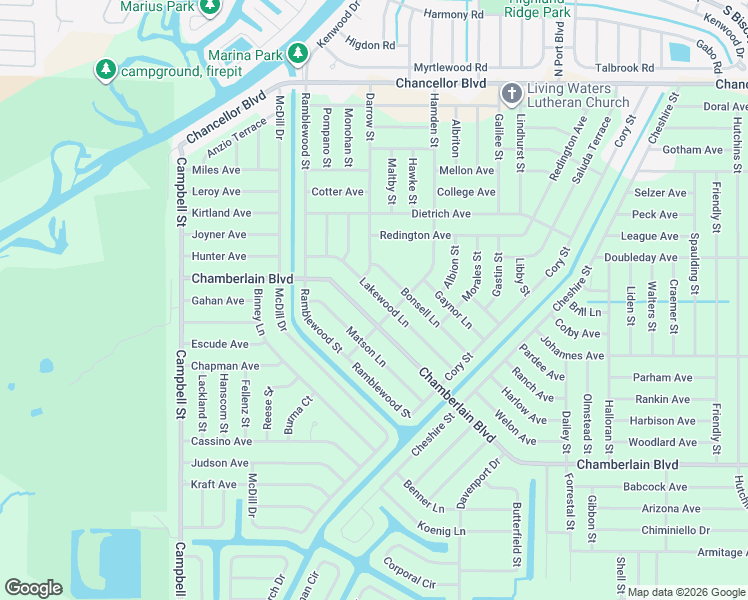 map of restaurants, bars, coffee shops, grocery stores, and more near 12304 Chamberlain Boulevard in Port Charlotte