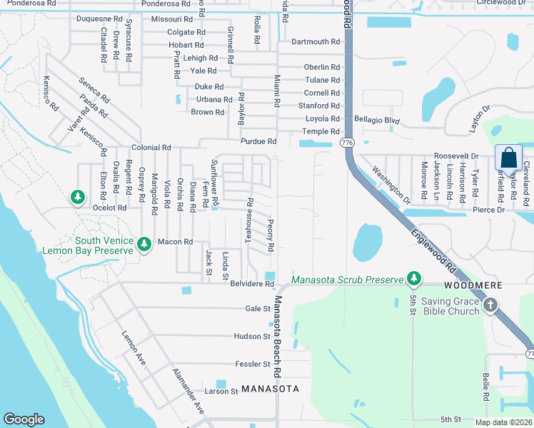 map of restaurants, bars, coffee shops, grocery stores, and more near 5981 Peony Road in Venice