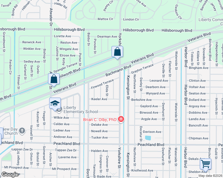 map of restaurants, bars, coffee shops, grocery stores, and more near 256 Ambler Street in Port Charlotte