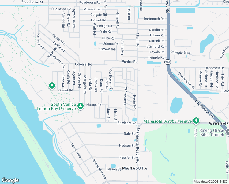 map of restaurants, bars, coffee shops, grocery stores, and more near 5840 Forsythia Road in Venice