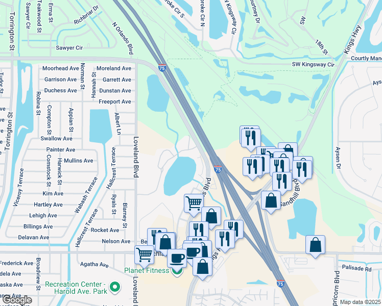 map of restaurants, bars, coffee shops, grocery stores, and more near 20229 Veterans Boulevard in Port Charlotte