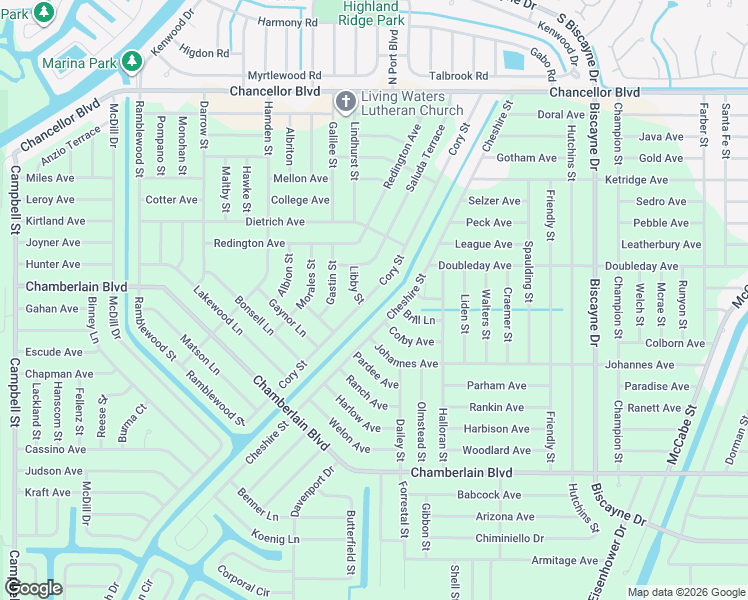 map of restaurants, bars, coffee shops, grocery stores, and more near 308 Cory Street in Port Charlotte