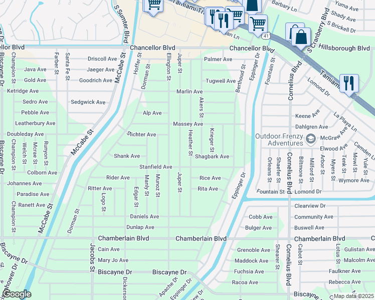 map of restaurants, bars, coffee shops, grocery stores, and more near 287 Heather Street in Port Charlotte
