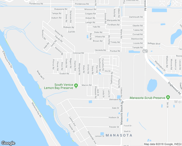 map of restaurants, bars, coffee shops, grocery stores, and more near 5971 Diana Road in Venice
