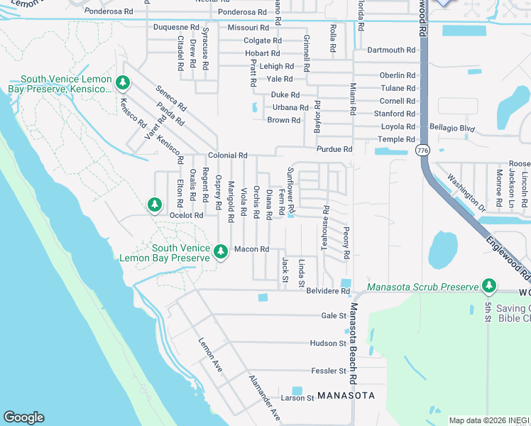 map of restaurants, bars, coffee shops, grocery stores, and more near 5971 Diana Road in Venice