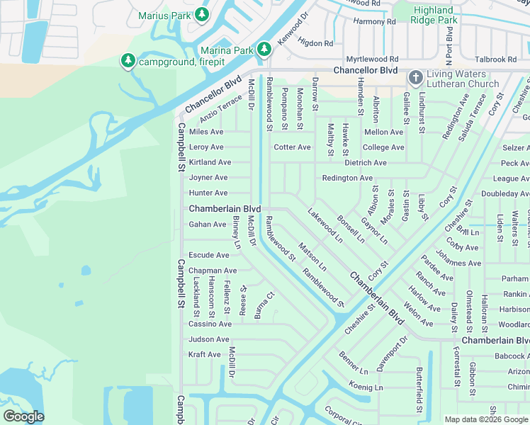 map of restaurants, bars, coffee shops, grocery stores, and more near 12174 Chamberlain Boulevard in Port Charlotte