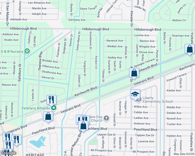 map of restaurants, bars, coffee shops, grocery stores, and more near 340 Ferdon Circle in Port Charlotte