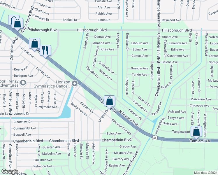 map of restaurants, bars, coffee shops, grocery stores, and more near 321 Camillia Lane in Port Charlotte