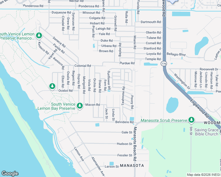 map of restaurants, bars, coffee shops, grocery stores, and more near 5840 Forsythia Road in Venice