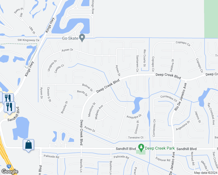map of restaurants, bars, coffee shops, grocery stores, and more near 25557 Deep Creek Boulevard in Punta Gorda