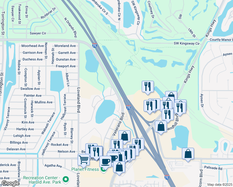 map of restaurants, bars, coffee shops, grocery stores, and more near 20229 Veterans Boulevard in Port Charlotte